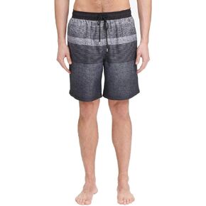Kirkland Signature Men's Elastic Waistband Mens Swim Short Trunks L Black Mesh Lined Trunk Grey Stripe
