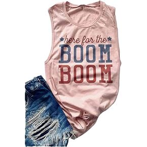 قمصان نسائية هنا من أجل The Boom Tanks بلايز 4th of July تي شيرت جرافيك يوم الاستقلال الوطني بدون أكمام