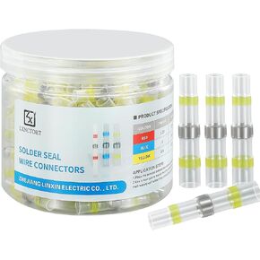 LXNCTORT 150Pcs Yellow Tin Solder Seal Heat Shrink Wire Connectors Butt Splice Wire Waterproof Terminals A.W.G. 12-10 for Automotive,Boat,Marine,Electrical in Saudi Arabia