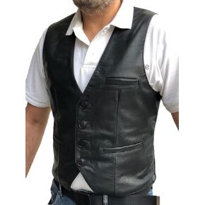 Overdrive Mens Genuine Sheep Leather Casual Western Vintage Biker Motorcycle Cruise Riding Vest Conceal Gun Pockets Black