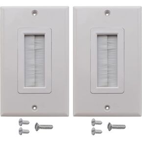 2 Pack Single Brush Wall Plate, Cable Pass-Through Insert for Single Gang Cable Access Strap, Wires, Wall Socket of HDTV, HDMI, Home Theater System