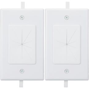 Cable Wall Plate White with Wall Plate Bracket, Cable Management Kit Integrated with Flexible Silicone Pass Through for Low Voltage Cable and Wire in-Wall Installation (White-White, 2 Pack)
