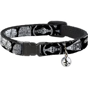 Star Wars Cat Collar, Breakaway Collar with Bell, Star Wars Ships and Vehicles Black Grays, 8.5 to 12 Inches 0.5 Inch Wide