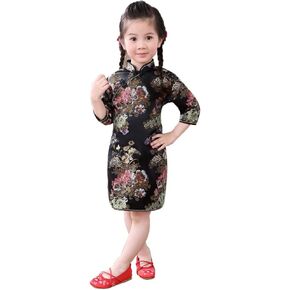 Chinese Girls Dress Peony Rose Qipao Half Sleeve Cheongsam Wedding Dresses Princess Birthday Party Costume
