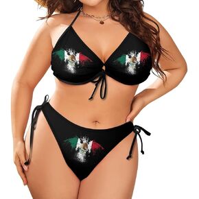 Womens Mexican Flag Plus Size Swimsuit Sexy Halter Triangle Two Piece Bikini Set