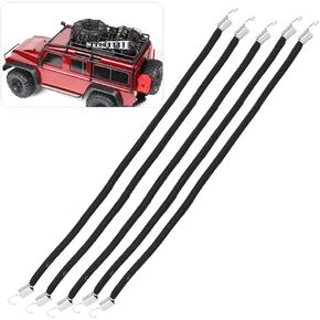 RC Car Roof Rope, 5PCS RC Car Elastic Roof Rack Luggage Rope RC Roof Rack Rope with Safety Steel Forged Hooks Cords Accessory for 1/10 RC Crawler Black(10cm)