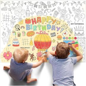 2 Pack Happy Birthday Coloring Poster for Kids 31 x 43 Inch, Giant Coloring Paper Birthday Banner Table Cover Backdrop for kids Birthday Party Decoration