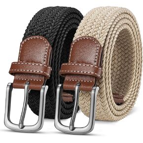 Zitahli mens belt 2 Pack - Mens Casual Stretch Braided Golf Belts Elastic 1 3/8" for Hunting Pants Jeans mens gifts