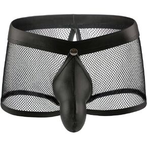 ohyeah Men’s Underwear Sexy Mesh Boxer Briefs Fishnet Shorts with Removable Snap Pouch Breathable and Soft