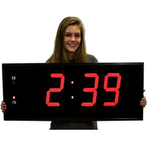 Huge Industrial Warehouse Cafeteria Gym Clock 15 Inch Numbers Aluminum Frame with Full Function Remote Control (Red, Large)