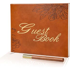 Blue Leather Wedding Guest Book,Polaroid Guest Book for Vacation Home,Wedding Reception,Funeral,Party,Memorial Service,10.3x8'' Embossed Gold Guestbook,House Visitor Guest Sign in Book with Pen