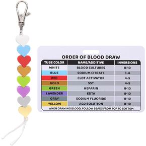 Order of Blood Draw Beads with Reference Card, Order of Blood Draw Badge Card Badge Reel Accessories Phlebotomy Essentials for Nurse Student Practitioner Grad Gift Nursing School Supplies