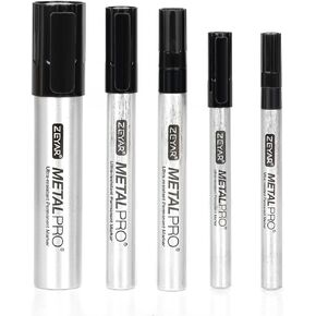 ZEYAR Permanent Markers Pen, 5 Different Point Sizes, Aluminum Barrel, Black Color, Set of 5, Premium Waterproof & Smear Proof Markers, Quick Drying, Writes on most surfaces