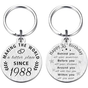 36th Birthday Gifts for Women Men, 36 Year Old Birthday Keychain, Born in 1988 Gifts, 1988 Birthday Decorations