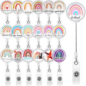 Outus 18 Pieces Nurse Badge Reel Retractable Badge Holder Gift for Nurse Cute Nursing Badge Reel Bulk for Nurse Doctor ID Card Tag with 360° Swivel Clip Christmas Thanksgiving Gift(Rainbow Style)