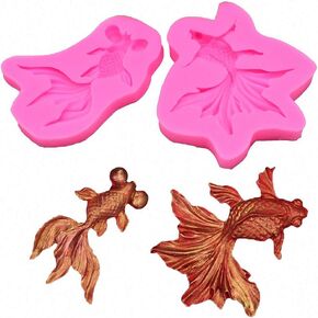 Set of 2 Goldfish Fondant Molds, Japanese Koi Fish Carp Silicone Molds for Chocolate Candy Sugar Craft Cake Cupcake Decoration Gum Paste Polymer Clay Soap Resin Crayon Melts