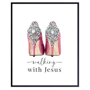 Religious Wall Art & Decor - Christian Gift for Woman - spiritual Wall Decor Motivational poster - Teen Girl Bedroom Decor - Glam Fashion Wall Decor- Inspirational Quotes Faith Wall Art - God Wall Art