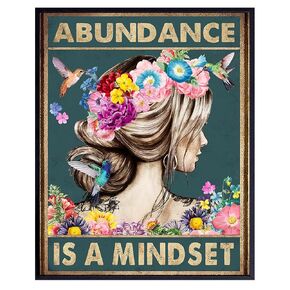 Inspirational New Age Wall Art - Abundance Zen Wall Decor - Boho Wall Decor - spiritual Living room Bedroom Decor for Women - Inspiration Boho-chic Hummingbirds - Motivational poster 8x10 UNFRAMED
