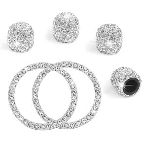 4 قطع من أغطية جذع صمامات الإطارات المصنوعة من حجر الراين الكريستالي مع قطعتين من ملحقات محركات السيارة لبدء إيقاف التشغيل وغطاء الزر/ملصق جذاب ومضاد للغبار وإكسسوارات السيارة in Kuwait