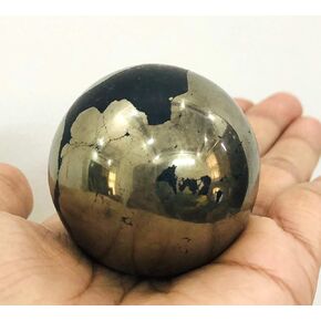 CRYSTALMIRACLE Golden Pyrite 40 Mm Sphere Crystal Healing Positive Energy Reiki Feng Shui Home Office Gift Handcrafted