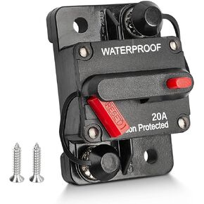 RED WOLF 20A Circuit Breaker Holder W/Manual Reset Switch 12-48V DC for Boat Trolling Motor Marine ATV Trailer Vehicles Stereo Audio Electronic Battery Fuse Solar Power System, 20 Amp Screws