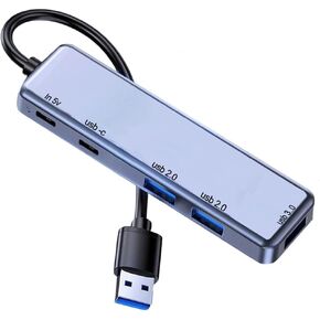 5 in 1 USB Multipport Hub 3.0, Ultra Slim Portable USB Splitter Adapter with 3 USB A 1 Type C Port and PD100W Charger, USB Expander for PC, Laptop, MacBook, Flash Drive, Printer, Keyboard and More