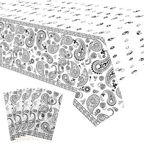 KEFAN White Bandana Party Tablecloth, Western Party Tablecloth Paisley Table Cover, Bandana Plastic Table Cloth Rectangle Tablecloth for Western Cowboy-Themed Birthday Party (4 Pieces) in Kuwait
