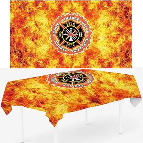 1pc Oxford Cloth Fireman Firefighter Theme Tablecover Fire Engine Fire Truck Birthday Tablecloth Police Party Table Decorations for Kids Adults Birthday Baby Shower Supplies Party Decoration
