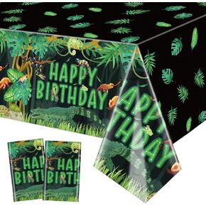 2 Pack Reptile Birthday Tablecloths, 51x87'' Reptiles Snake Lizard Alligator Turtle Table Cover, Plastic Disposable Jungle Swamp Wilderness Decorations for Kids Boys Birthday Party Decor Supplies