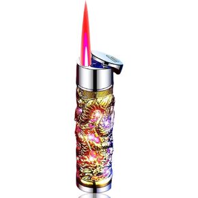 Embossed Dragon Torch Lighter, Windproof Lighter, Jet Flame Dragon Lighter, Cool Lighter, Fancy Lighter, Refillable Butane Lighter with Adjustable Flame for Outdoor Activities (Black)