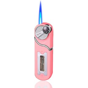 Compass Torch Lighter, Cool Lighter, Lighters for Men, Windproof Lighter, Funny Lighters, Blue Flame Adjustable Refillable Butane Lighter, Gifts for Men and Women (Pink)