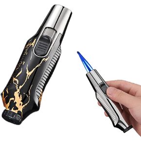 Dual Jet Flame Torch Lighter Butane Refill, Windproof Refillable & Adjustable, for Men Candles Camping Kitchen (No Butane Fuel) (Black ice)
