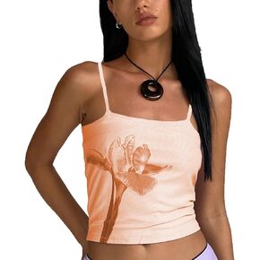 Y2k Tank Top Floral Spaghetti Strap Camisoles Women Sleeveless Flower Cami Top Summer Going Out Slim Fit Vest