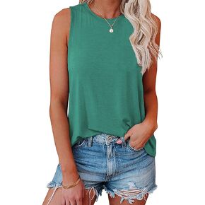 Bluetime Womens Crewneck Tank Tops Loose Fit Basic T-Shirts Summer Sleeveless Shirts Casual Flowy Tunic Tops