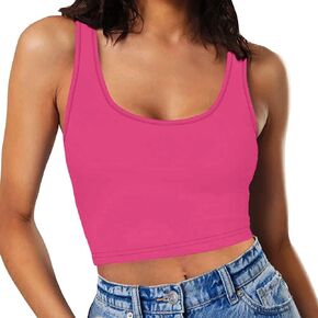 PINSV Women's Scoop Neck Basic Sleeveless Fitted Casual Crop Tank Tops