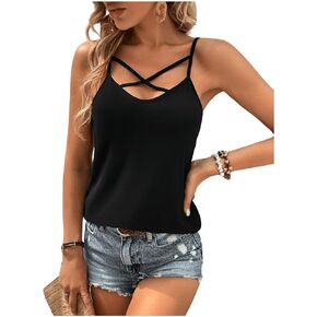 MakeMeChic Women's Criss Cross Sleeveless Cami Top Casual Spaghetti Strap Summer Blouses
