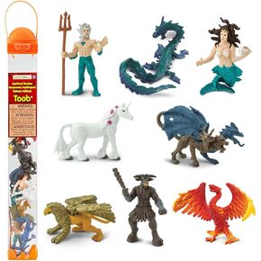 Safari Ltd. Mythical Realm TOOB - 8 تماثيل صغيرة: Chimera، Griffin، Phoenix، Unicorn، Sea Dragon، Minotaur، Poseidon، & Mermaid - شخصيات ألعاب تعليمية أسطورية للأولاد والبنات والأطفال من سن 3 سنوات فما فوق