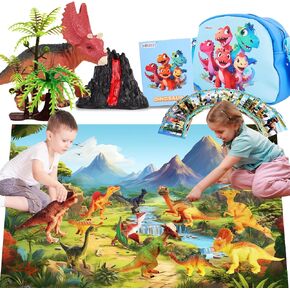 Dinosaur Toys for Kids 3-5,12 Packs Realistic Dino Figures Playset for Boys and Girls,Large Activity Play Mat,Dinosaur Cards,Tree Figures,Great Gifts for Kids