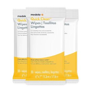 Medela Quick Clean Breast Pump & Accessory Wipes 90ct, 3 Pack of 30Count, Resealable, Convenient & hygienic On The Go Cleaning for tables, Countertops, Chairs, & More