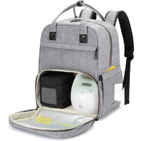 Damero Breast Pump Bag with Compartments for Cooler Bag and Laptop,Breast Pump Backpack Compatible for Spectra S1, S2 Pump and Parts,Gray