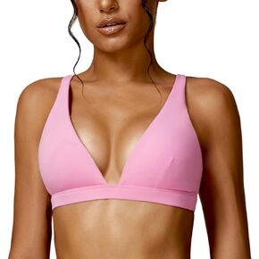 ABOCIW Womens Deep V Neck Sports Bra Padded Low Impact Fitness Yoga Bra U Back Wireless Gym Workout Bra Crop Top