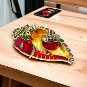 LOVENSPIRE Bulk Ganesh Shankh Haldi Kumkum Holder Roli Chawal/rice Holder Indian Festival Rakhi Pooja Thali Pooja Return Gift Indian Housewarming Gifts Wedding Favor