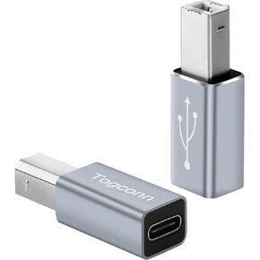 USB C to Printer Adapter (2 Pack), USB Type-C Female to USB-B Male MIDI Converter Connector, Support Data Sync, Compatible with Electric Piano, Printer, Scanner and More-Grey