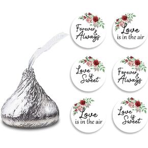 Red Flowers Wedding Stickers,270 PCS 3 Design Self Adhesive Circle Label Stickers, Wedding Envelope Seals Candy Stickers,Wedding Party Chocolate Stickers.(FJ-t08)