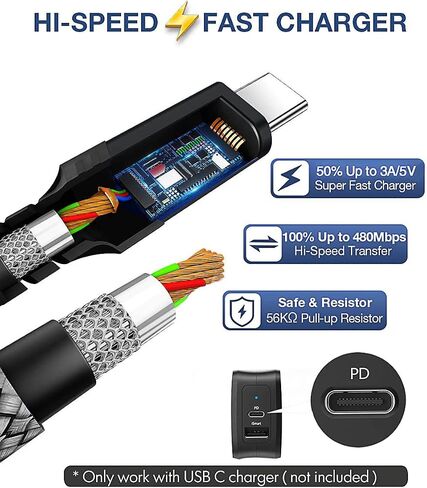 Long USB C to USB C Cable 10FT 2Pack Charger Cord for Samsung Galaxy S24/S23/S23 Plus/S23 Ultra/S22 S21 FE 5G,Note 10/20,Z Flip 5 4,Fold 4 5,iPhone 15 Pro Max,Pixel 8 7 Pro 7A,60W Fast Charge Charging in Saudi Arabia