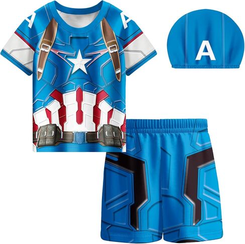 Superhero Pullover Swimsuit Set 3pcs Boys Suits Swim Cap Costume Outfit 4-12 Years in Saudi Arabia