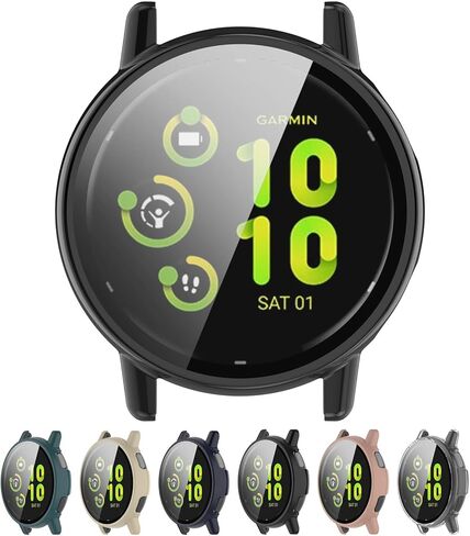 Full Coverage Case with Screen Protector Compatible with Garmin Vivoactive 5, Disscool Ultra-Thin Hard PC and Real Glass Replace Protective Case Cover Compatible with GarminActive5(Black) in Kuwait