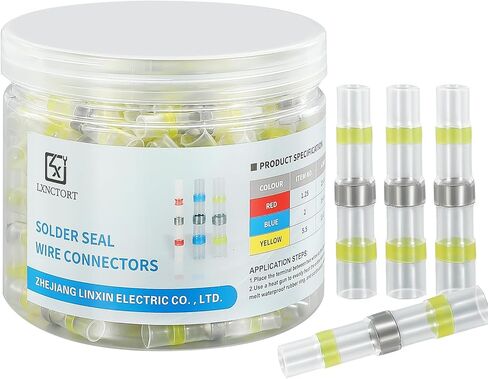 LXNCTORT 150Pcs Yellow Tin Solder Seal Heat Shrink Wire Connectors Butt Splice Wire Waterproof Terminals A.W.G. 12-10 for Automotive,Boat,Marine,Electrical in Saudi Arabia