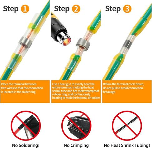 LXNCTORT 150Pcs Yellow Tin Solder Seal Heat Shrink Wire Connectors Butt Splice Wire Waterproof Terminals A.W.G. 12-10 for Automotive,Boat,Marine,Electrical in Saudi Arabia