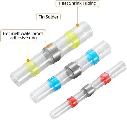 LXNCTORT 150Pcs Yellow Tin Solder Seal Heat Shrink Wire Connectors Butt Splice Wire Waterproof Terminals A.W.G. 12-10 for Automotive,Boat,Marine,Electrical in Saudi Arabia